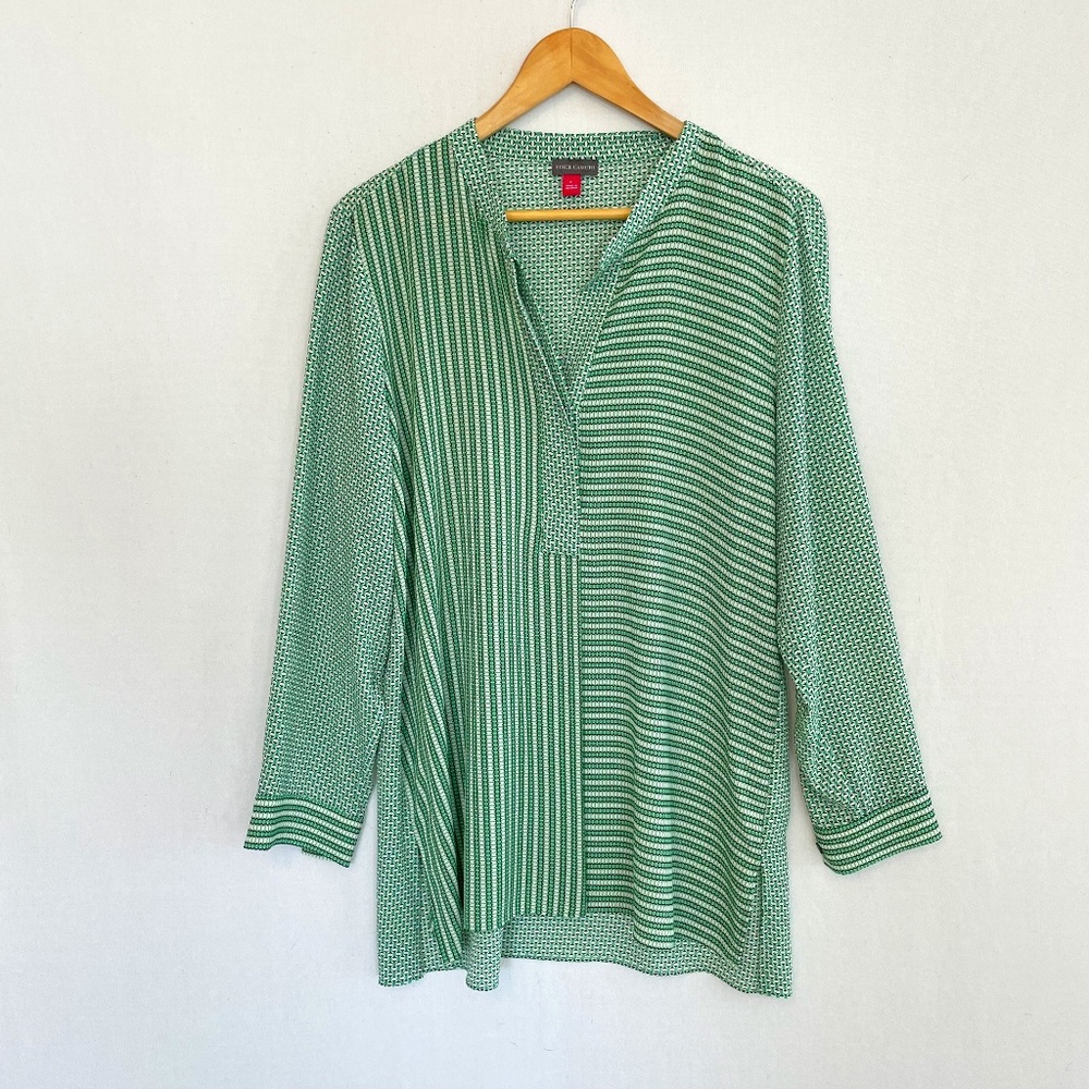 VINCE CAMUTO Women's Large Linear Motion Print Long Sleeve Tunic Stretch